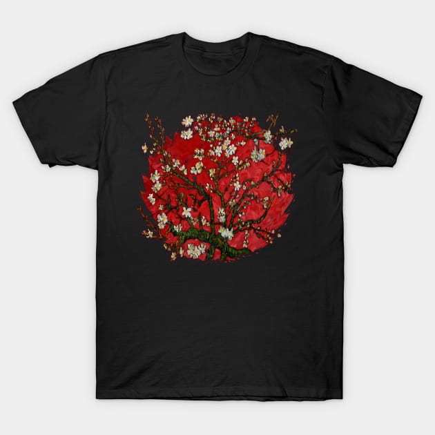 Van gogh abstract Daisy with red Background Flower T Shirt